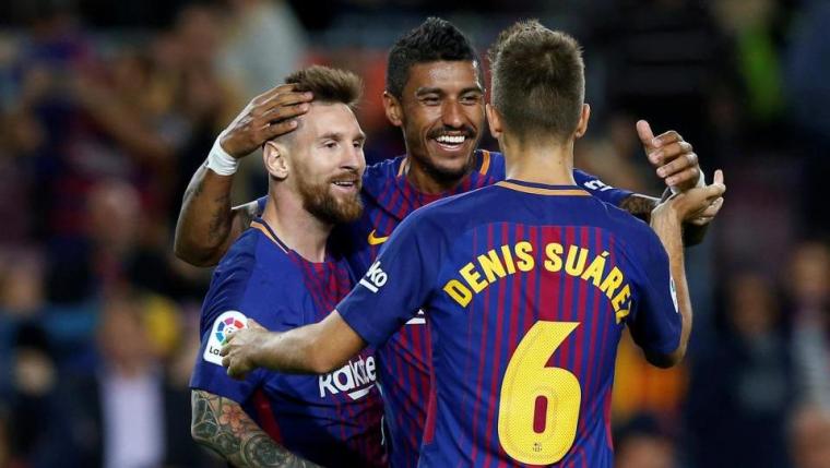 Selebrasi pemain Barcelona usai mencetak gol ke gawang Eibar. (Dok: thesun)