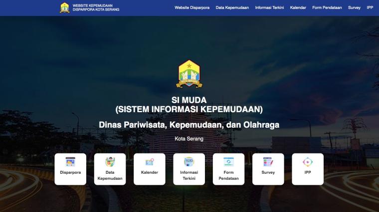 Tampilan website Disparpora Kota Serang