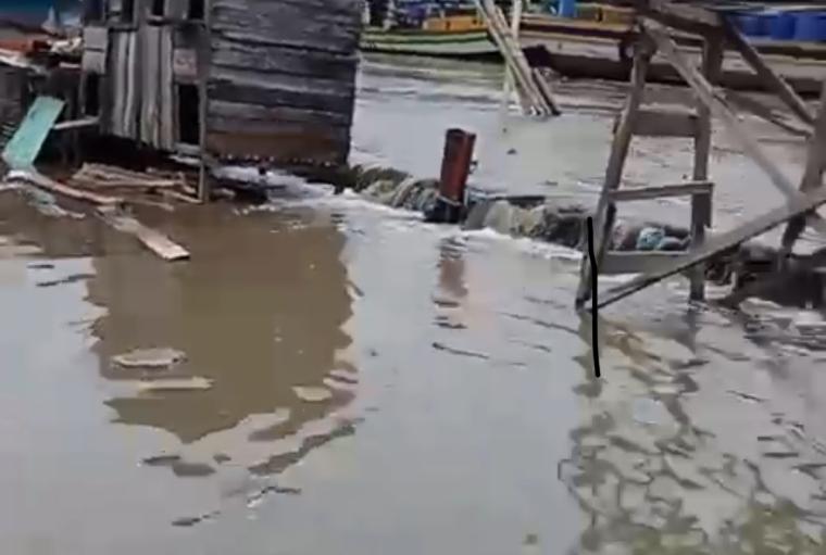 Air laut naik ke pemukiman warga di Pantai Karangantu